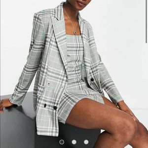 ASOS Green Plaid Double Breasted Blazer